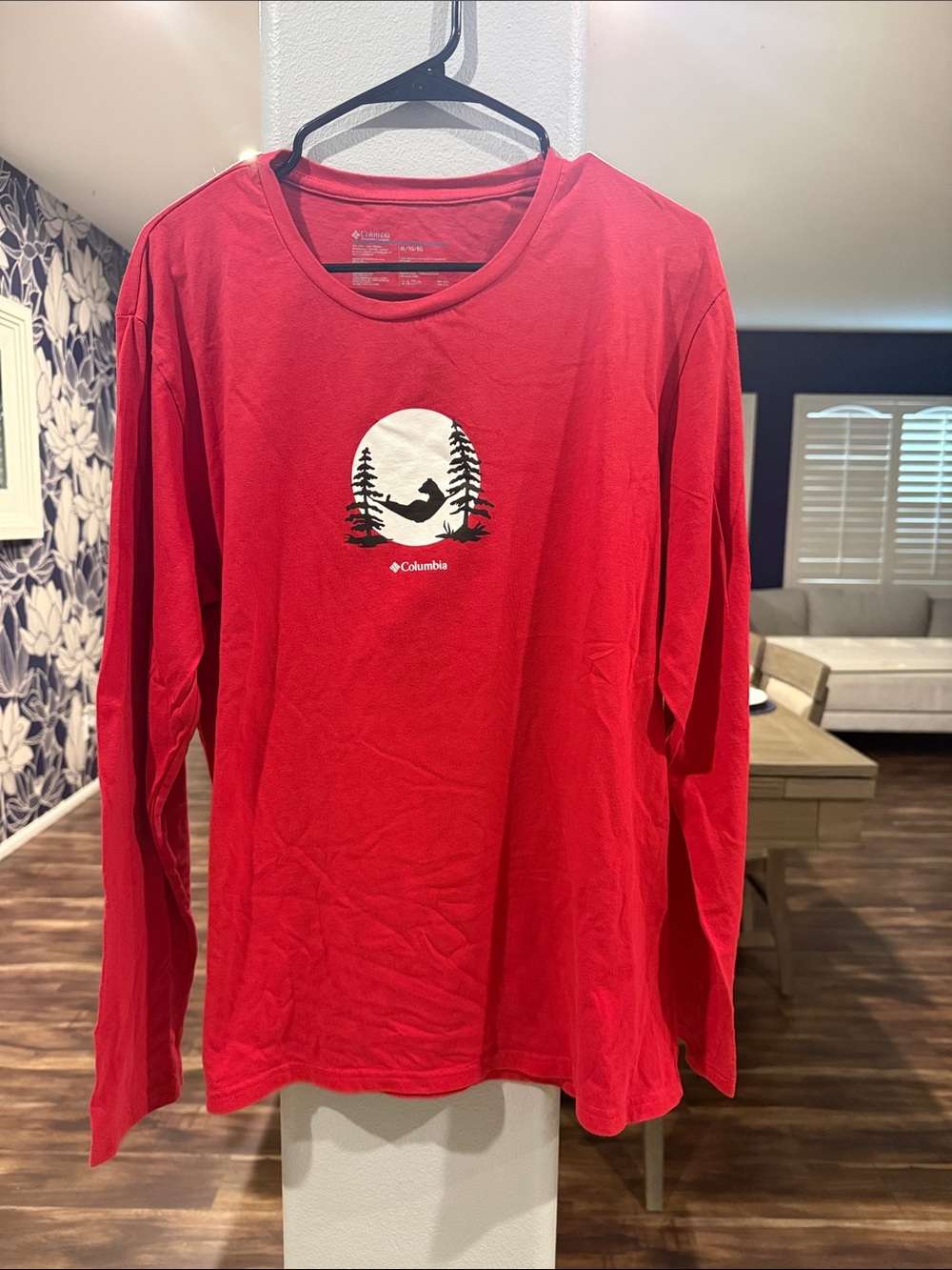 Columbia Red Long-Sleeve Tee with Nature Graphic